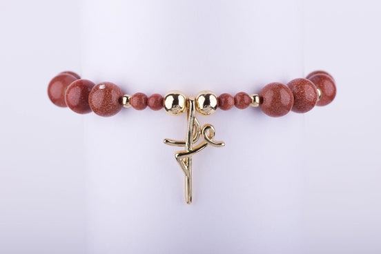 Pulsera Fe mujer, Dije Fe dorado, Regalos cristianos elegantes, Goldstone faith bracelet.