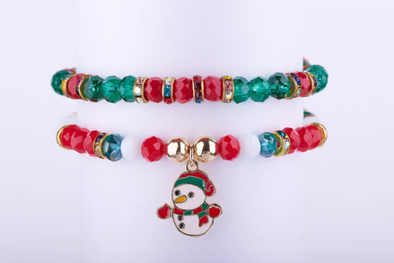 Set de 2 Pulseras "Winter Joy" | Muñeco de Nieve y Cristales con Strass | Joyería Navideña