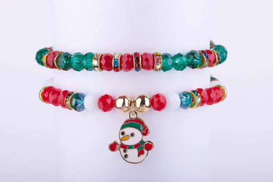 Set de 2 Pulseras "Winter Joy" | Muñeco de Nieve y Cristales con Strass | Joyería Navideña