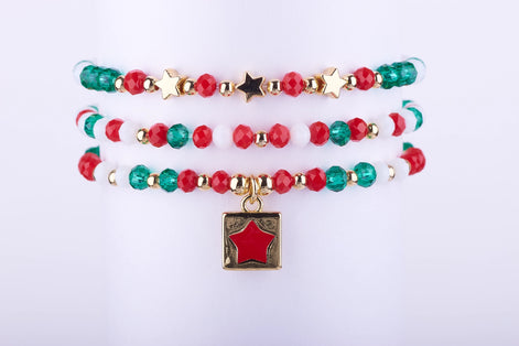 pulsera estrella navidad, joyería estrella roja, accesorios nochevieja, christmas star bracelet, regalo navidad mujer barato.