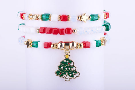 joyería navidad, pulseras navideñas, regalo amigo invisible mujer, accesorios nochebuena, pulsera arbol de navidad, christmas jewelry, festive outfit.
