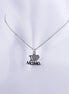 Collar plateado con dije I Love Mama y corazón brillante de zirconias sobre cadena tipo veneciana. Joyería de regalo para madres.