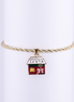 Pulsera de cadena tipo cuerda dorada con dije esmaltado de la casa o taller de Santa con detalles navideños y el texto "SANTA".