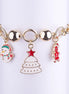 Pulsera dorada con dijes esmaltados colgantes de Muñeco de Nieve, Árbol de Navidad blanco y Galleta de Jengibre.