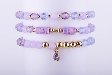 Pulsera Set Cristal Lavanda y Azul Pastel - Joyería Femenina